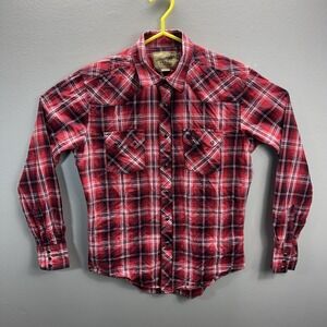Wrangler Retro Red Plaid Long Sleeve Western Snap Shirt Size Medium